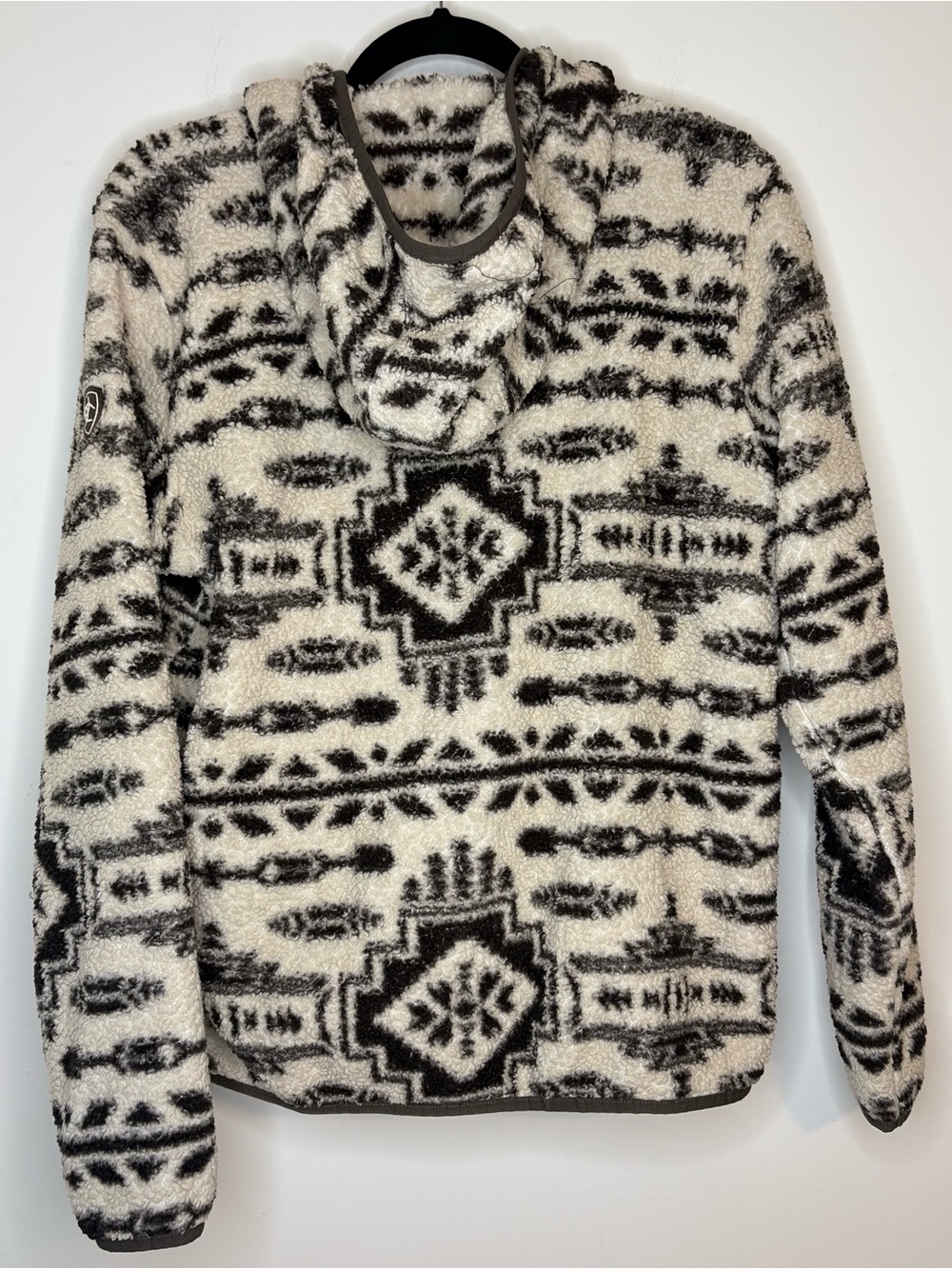 Ariat Real Berber Aztec Hooded Pullover Cream&Brown Fleece Half Zip Jacket Med - Picture 2 of 9